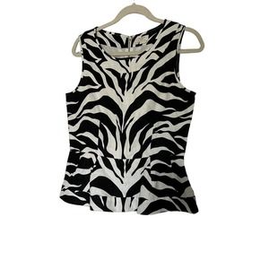 Kate Spade Women’s Top Size 8 Randi Zebra Animal Print Peplum Blouse Linen